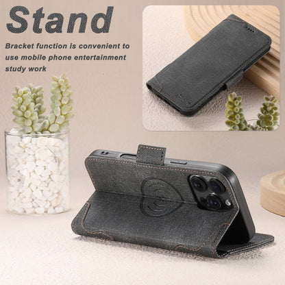 For iPhone 16 Plus Suteni J07 Multi-functional Horizontal MagSafe Denim Leather Phone Case(Black) - iPhone 16 Plus Cases by Suteni | Online Shopping South Africa | PMC Jewellery | Buy Now Pay Later Mobicred