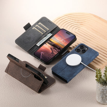 For iPhone 16 Suteni J07 Multi-functional Horizontal MagSafe Denim Leather Phone Case(Black) - iPhone 16 Cases by Suteni | Online Shopping South Africa | PMC Jewellery | Buy Now Pay Later Mobicred