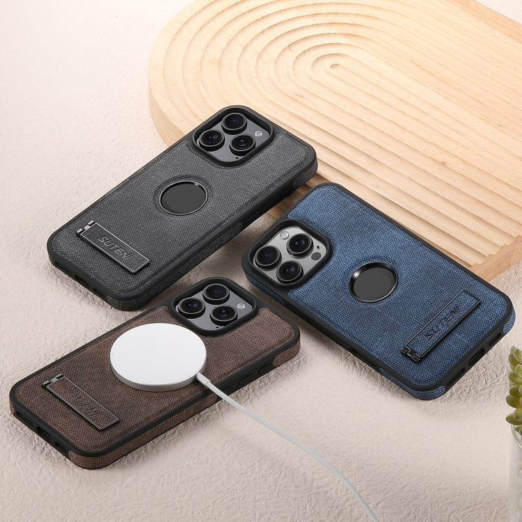 For iPhone 16 Pro Suteni G2 Holder Denim Leather Back MagSafe Phone Case(Brown) - iPhone 16 Pro Cases by Suteni | Online Shopping South Africa | PMC Jewellery | Buy Now Pay Later Mobicred