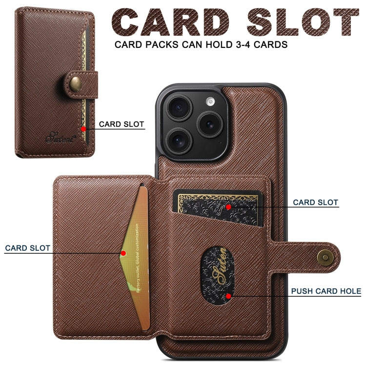 For iPhone 16 Plus Suteni H20 Cross-Grain MagSafe Horizontal Card Bag Back Phone Case(Brown) - iPhone 16 Plus Cases by Suteni | Online Shopping South Africa | PMC Jewellery | Buy Now Pay Later Mobicred