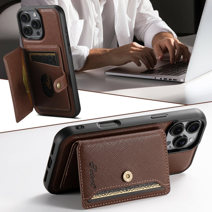 For iPhone 16 Suteni H20 Cross-Grain MagSafe Horizontal Card Bag Back Phone Case(Brown) - iPhone 16 Cases by Suteni | Online Shopping South Africa | PMC Jewellery | Buy Now Pay Later Mobicred