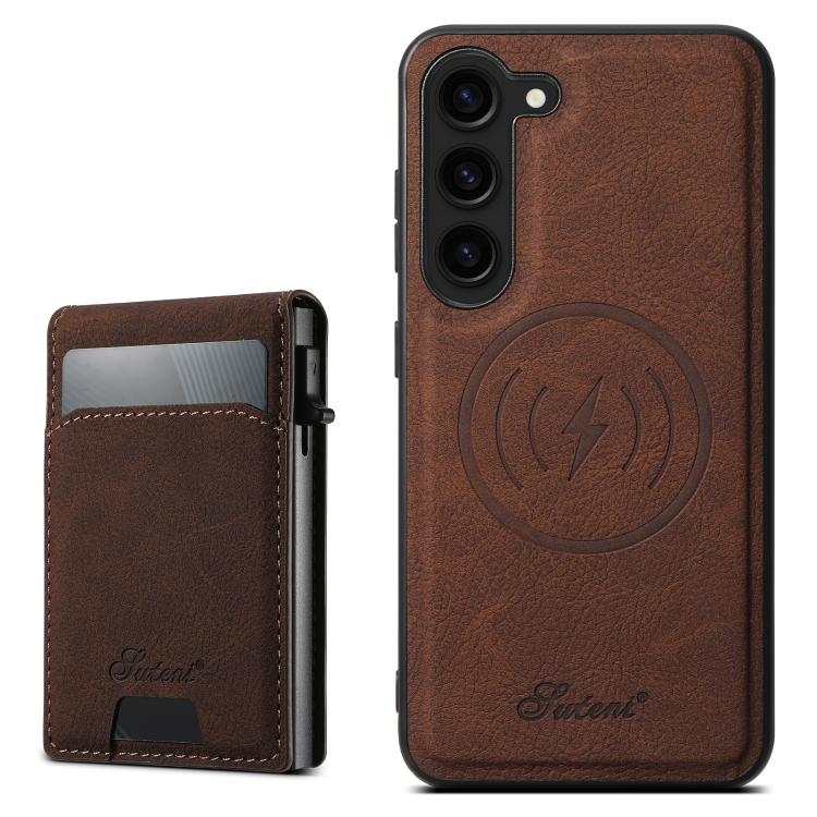 For Samsung Galaxy S25 5G Suteni H19 Litchi Texture 2-in-1 MagSafe Removable Card Case Back Phone Case(Brown) - Galaxy S25 5G Cases by Suteni | Online Shopping South Africa | PMC Jewellery | Buy Now Pay Later Mobicred