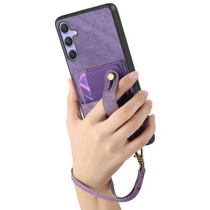 For Samsung Galaxy S25 5G Retro Cross Wristband Wallet Leather Back Phone Case(Purple) - Galaxy S25 5G Cases by PMC Jewellery | Online Shopping South Africa | PMC Jewellery | Buy Now Pay Later Mobicred