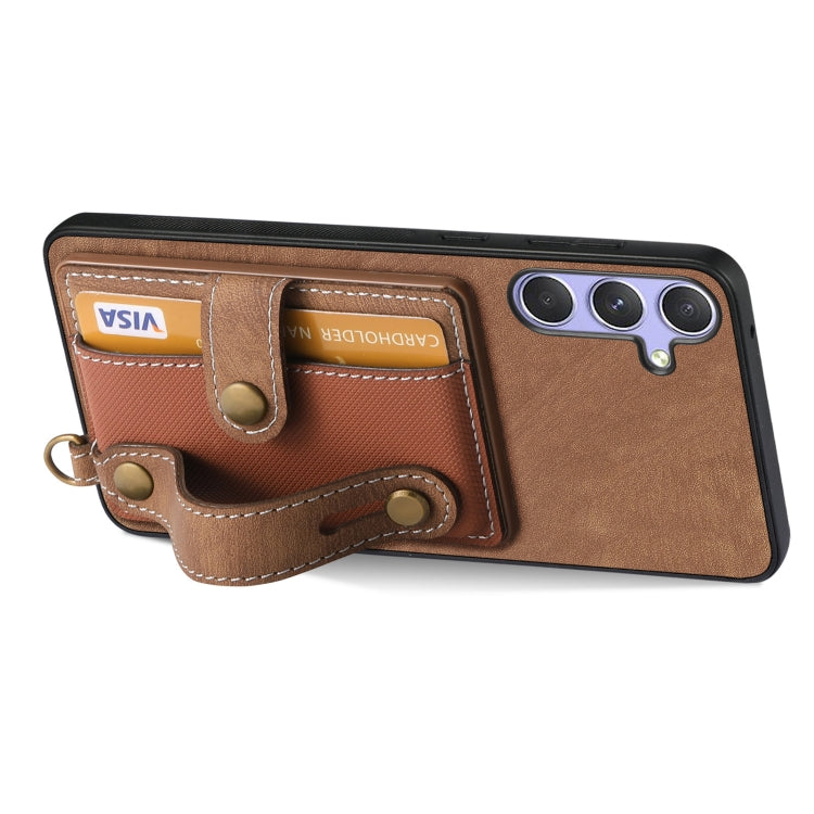 For Samsung Galaxy S25+ 5G Retro Cross Wristband Wallet Leather Back Phone Case(Brown) - Galaxy S25+ 5G Cases by PMC Jewellery | Online Shopping South Africa | PMC Jewellery | Buy Now Pay Later Mobicred