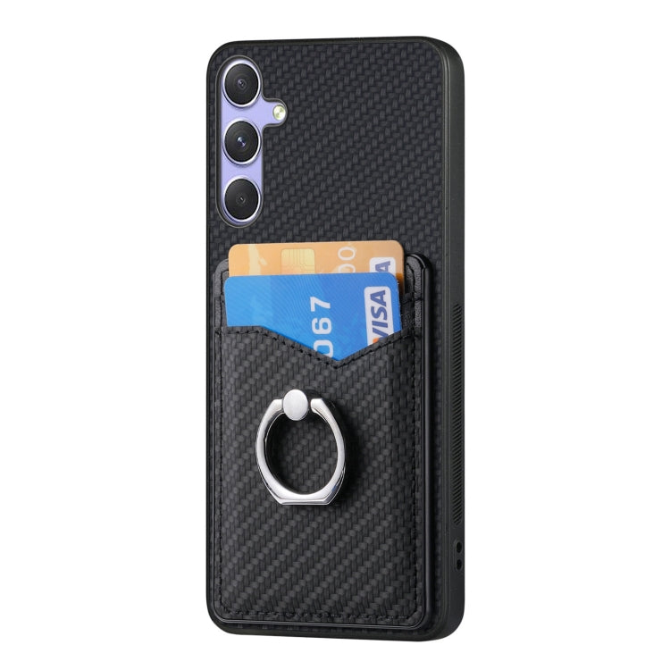 For Samsung Galaxy S25+ 5G Carbon Fiber Card Wallet Ring Phone Case(Black) - free shipping - PMC Jewellery - Order now!