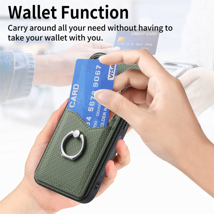 For Samsung Galaxy S25+ 5G Carbon Fiber Card Wallet Ring Phone Case(Green) - Galaxy S25+ 5G Cases by PMC Jewellery | Online Shopping South Africa | PMC Jewellery | Buy Now Pay Later Mobicred