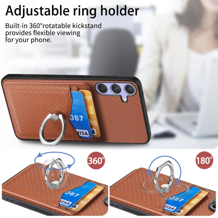 For Samsung Galaxy S25+ 5G Carbon Fiber Card Wallet Ring Phone Case(Black) - free shipping - PMC Jewellery - Order now!