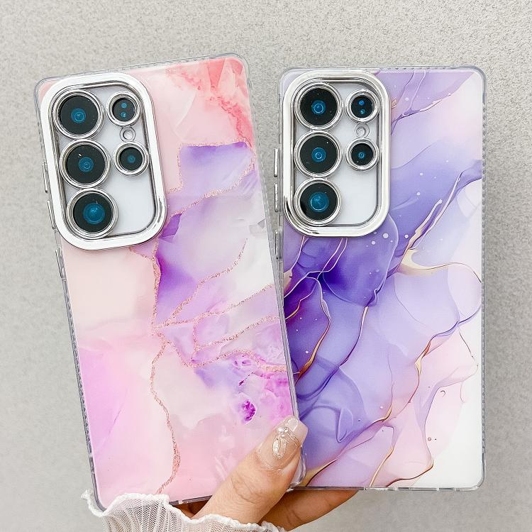For Samsung Galaxy S25 Ultra 5G Electroplated Marble Texture Phone Case(Gold White M1) - Galaxy S25 Ultra 5G Cases by PMC Jewellery | Online Shopping South Africa | PMC Jewellery | Buy Now Pay Later Mobicred