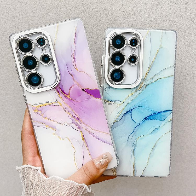 For Samsung Galaxy S25+ 5G Electroplated Marble Texture Phone Case(Purple M3) - Galaxy S25+ 5G Cases by PMC Jewellery | Online Shopping South Africa | PMC Jewellery | Buy Now Pay Later Mobicred