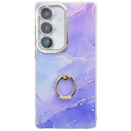 For Samsung Galaxy S25 5G Electroplated Marble Texture Ring Holder Phone Case(Blue Purple S10) - Galaxy S25 5G Cases by PMC Jewellery | Online Shopping South Africa | PMC Jewellery | Buy Now Pay Later Mobicred