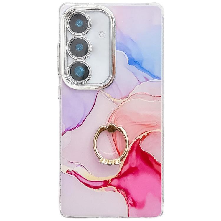 For Samsung Galaxy S25+ 5G Electroplated Marble Texture Ring Holder Phone Case(Red S7) - Galaxy S25+ 5G Cases by PMC Jewellery | Online Shopping South Africa | PMC Jewellery | Buy Now Pay Later Mobicred