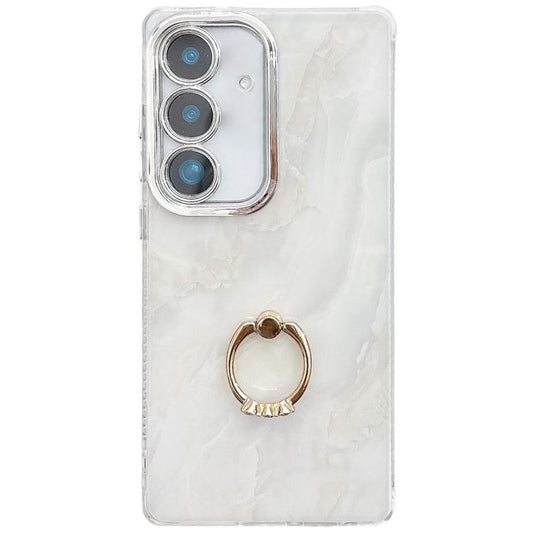 For Samsung Galaxy S25+ 5G Electroplated Marble Texture Ring Holder Phone Case(White S8) - Galaxy S25+ 5G Cases by PMC Jewellery | Online Shopping South Africa | PMC Jewellery | Buy Now Pay Later Mobicred