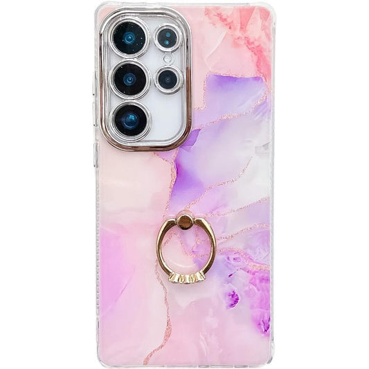 For Samsung Galaxy S25 Ultra 5G Electroplated Marble Texture Ring Holder Phone Case(Pink Purple S4) - Galaxy S25 Ultra 5G Cases by PMC Jewellery | Online Shopping South Africa | PMC Jewellery | Buy Now Pay Later Mobicred