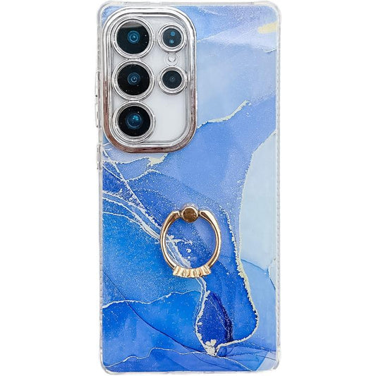 For Samsung Galaxy S25 Ultra 5G Electroplated Marble Texture Ring Holder Phone Case(Dark Blue S16) - Galaxy S25 Ultra 5G Cases by PMC Jewellery | Online Shopping South Africa | PMC Jewellery | Buy Now Pay Later Mobicred