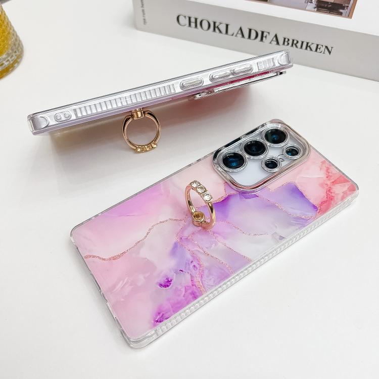 For Samsung Galaxy S25 5G Electroplated Marble Texture Ring Holder Phone Case(Blue S11) - Galaxy S25 5G Cases by PMC Jewellery | Online Shopping South Africa | PMC Jewellery | Buy Now Pay Later Mobicred