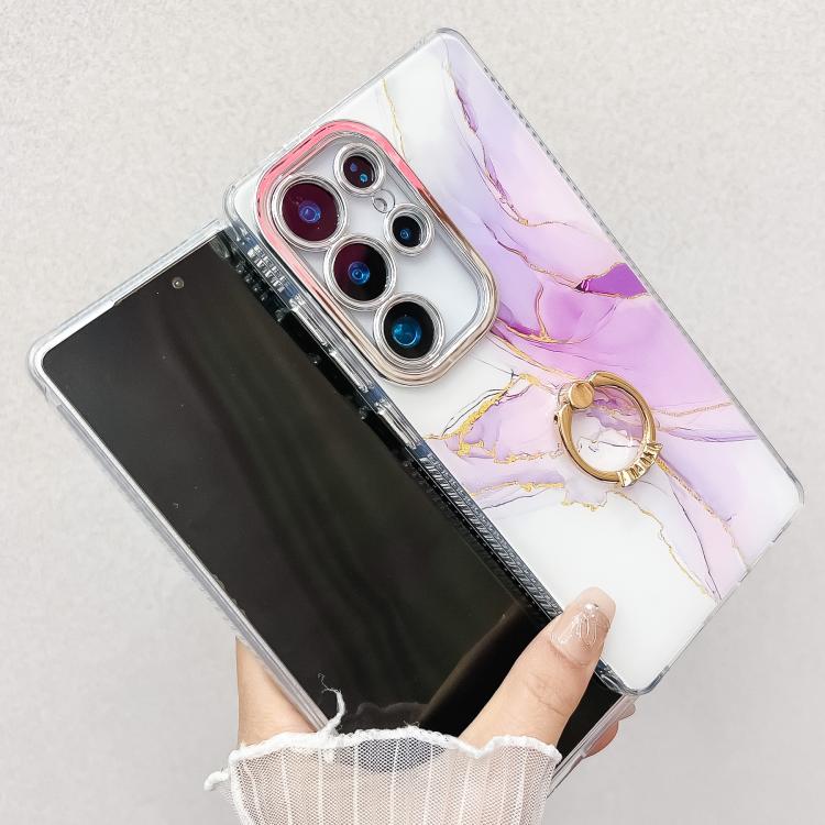 For Samsung Galaxy S25 5G Electroplated Marble Texture Ring Holder Phone Case(Pink S2) - Galaxy S25 5G Cases by PMC Jewellery | Online Shopping South Africa | PMC Jewellery | Buy Now Pay Later Mobicred