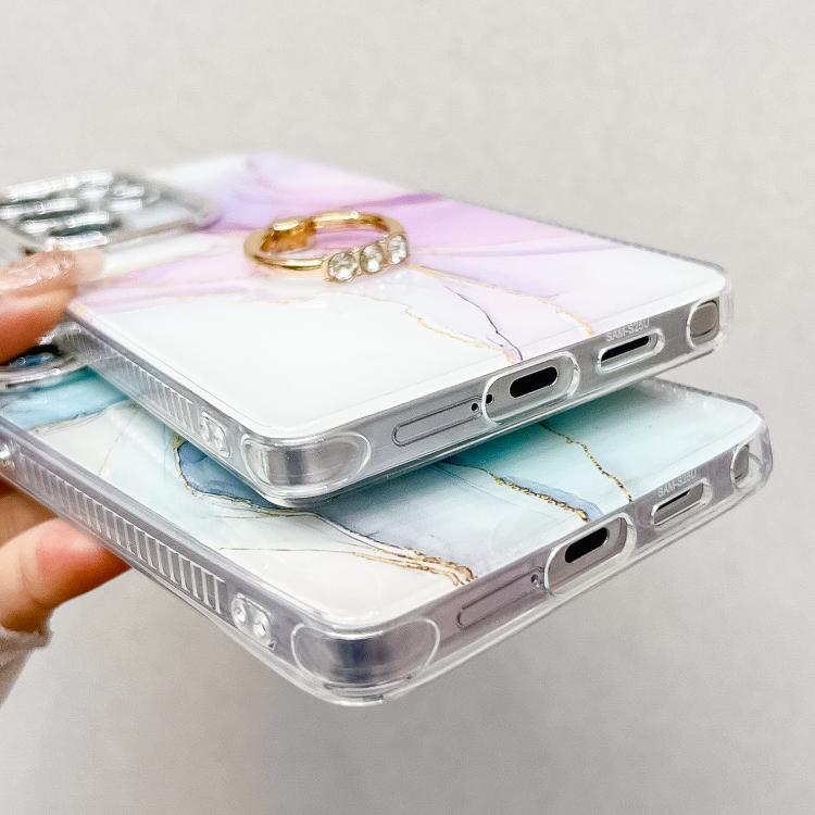 For Samsung Galaxy S25 Ultra 5G Electroplated Marble Texture Ring Holder Phone Case(Blue S11) - Galaxy S25 Ultra 5G Cases by PMC Jewellery | Online Shopping South Africa | PMC Jewellery | Buy Now Pay Later Mobicred