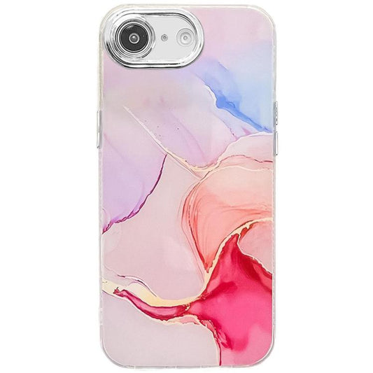 For iPhone 16e Electroplated Marble Texture Phone Case(Red M7) - iPhone 16e Cases by PMC Jewellery | Online Shopping South Africa | PMC Jewellery | Buy Now Pay Later Mobicred