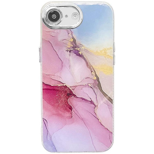 For iPhone 16e Electroplated Marble Texture Phone Case(Gold Pink Red M12) - iPhone 16e Cases by PMC Jewellery | Online Shopping South Africa | PMC Jewellery | Buy Now Pay Later Mobicred