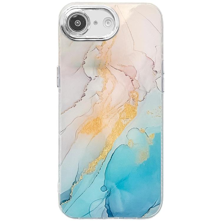 For iPhone 16e Electroplated Marble Texture Phone Case(Yellow Green M13) - iPhone 16e Cases by PMC TechLife | Online Shopping South Africa | PMC TechLife | Buy Now Pay Later Mobicred