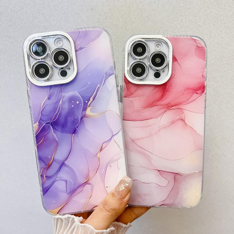 For iPhone 16e Electroplated Marble Texture Phone Case(Light Purple M6) - iPhone 16e Cases by PMC TechLife | Online Shopping South Africa | PMC TechLife | Buy Now Pay Later Mobicred