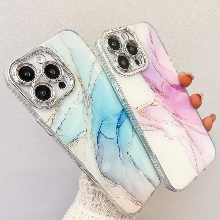 For iPhone 16e Electroplated Marble Texture Phone Case(Blue Purple M10) - iPhone 16e Cases by PMC TechLife | Online Shopping South Africa | PMC TechLife | Buy Now Pay Later Mobicred