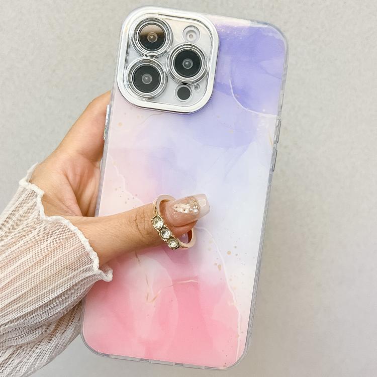 For iPhone 16e Electroplated Marble Texture Ring Holder Phone Case(Red S7) - iPhone 16e Cases by PMC TechLife | Online Shopping South Africa | PMC TechLife | Buy Now Pay Later Mobicred