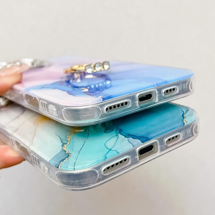 For iPhone 16e Electroplated Marble Texture Ring Holder Phone Case(Light Purple S6) - iPhone 16e Cases by PMC TechLife | Online Shopping South Africa | PMC TechLife | Buy Now Pay Later Mobicred