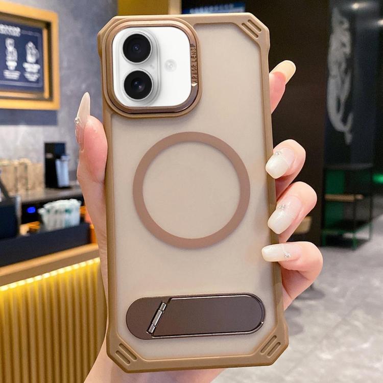 For iPhone 16 Skin Feel Frameless MagSafe PC Phone Case with Fold Holder(Desert Gold) - iPhone 16 Cases by PMc TechLife | Online Shopping South Africa | PMc TechLife | Buy Now Pay Later Mobicred