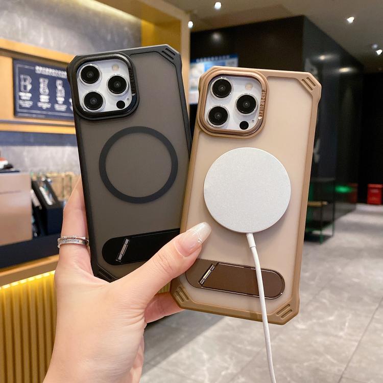 For iPhone 16 Plus Skin Feel Frameless MagSafe PC Phone Case with Fold Holder(Black) - iPhone 16 Plus Cases by PMc TechLife | Online Shopping South Africa | PMc TechLife | Buy Now Pay Later Mobicred