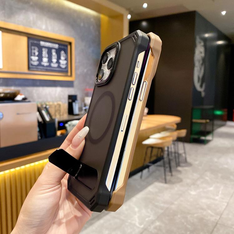 For iPhone 15 Pro Skin Feel Frameless MagSafe PC Phone Case with Fold Holder(Black) - iPhone 15 Pro Cases by PMc TechLife | Online Shopping South Africa | PMc TechLife | Buy Now Pay Later Mobicred