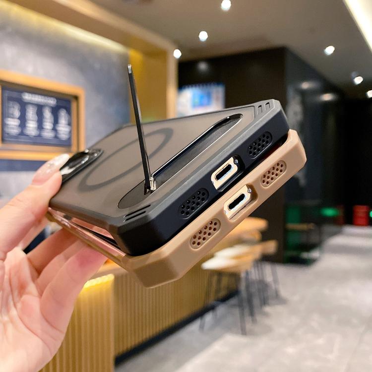 For iPhone 13 Pro Max Skin Feel Frameless MagSafe PC Phone Case with Fold Holder(Grey) - iPhone 13 Pro Max Cases by PMc TechLife | Online Shopping South Africa | PMc TechLife | Buy Now Pay Later Mobicred