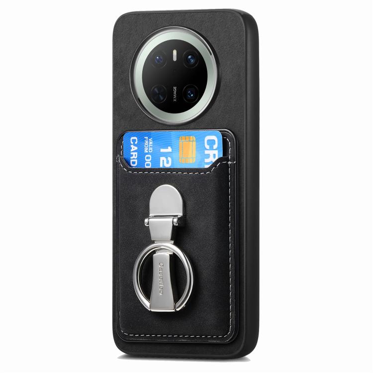 For Huawei Mate 70 Pro Retro Folding Ring Holder Card Bag MagSafe Phone Case(Black) - Huawei Cases by PMC TechLife | Online Shopping South Africa | PMC TechLife | Buy Now Pay Later Mobicred
