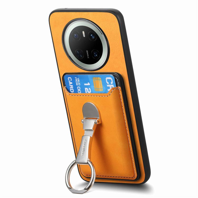 For Huawei Mate 70 Pro Retro Folding Ring Holder Card Bag MagSafe Phone Case(Yellow) - Huawei Cases by PMC TechLife | Online Shopping South Africa | PMC TechLife | Buy Now Pay Later Mobicred