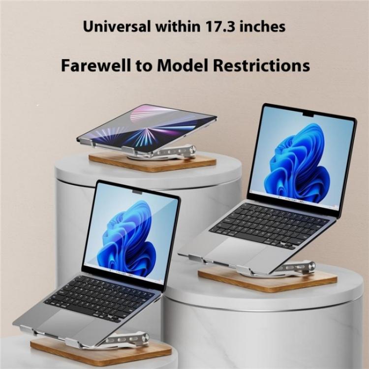 J31 Foldable 360-Degree Rotating Laptop Metal Wood Cooling Stand(Grey) - Laptop Stand by PMC TechLife | Online Shopping South Africa | PMC TechLife | Buy Now Pay Later Mobicred