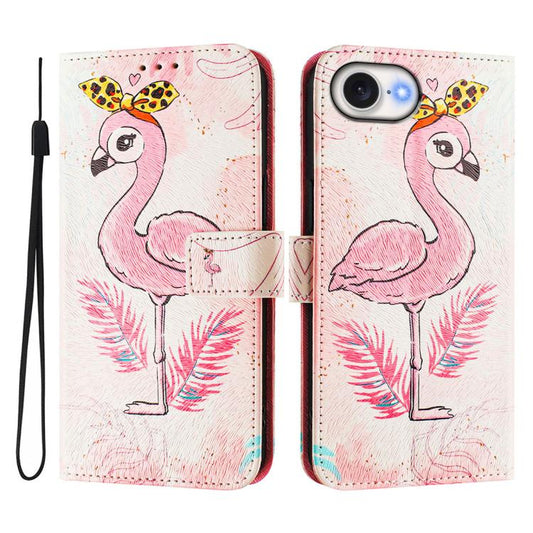 For iPhone 16e ENKAY Painted Leather Phone Case with Card Slots ＆ Holder(Flamingo Pattern) - iPhone 16e Cases by ENKAY | Online Shopping South Africa | PMC Jewellery | Buy Now Pay Later Mobicred