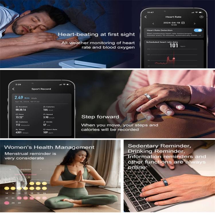 R10 SIZE 8 Smart Ring, Support Heart Rate / Blood Oxygen / Sleep / Multiple Sports Modes(Black) - free shipping - PMC TechLife - Order now!