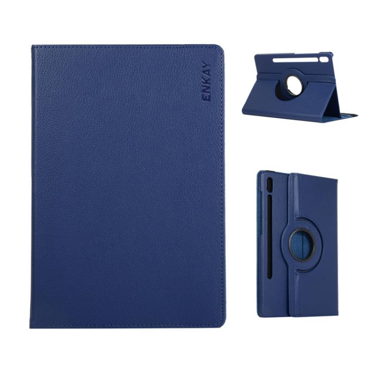 For Samsung Galaxy Tab S10 Ultra / S9 Ultra ENKAY 360 Degree Rotation Litchi Leather Smart Tablet Case(Dark Blue) - free shipping - PMc TechLife - Order now!