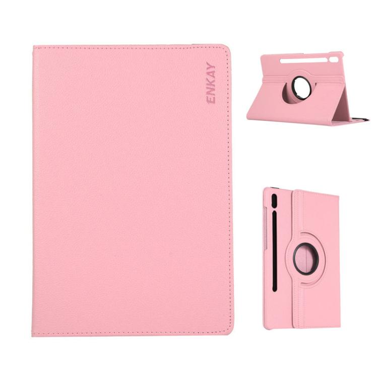 For Samsung Galaxy Tab S10 Ultra / S9 Ultra ENKAY 360 Degree Rotation Litchi Leather Smart Tablet Case(Pink) - free shipping - PMc TechLife - Order now!