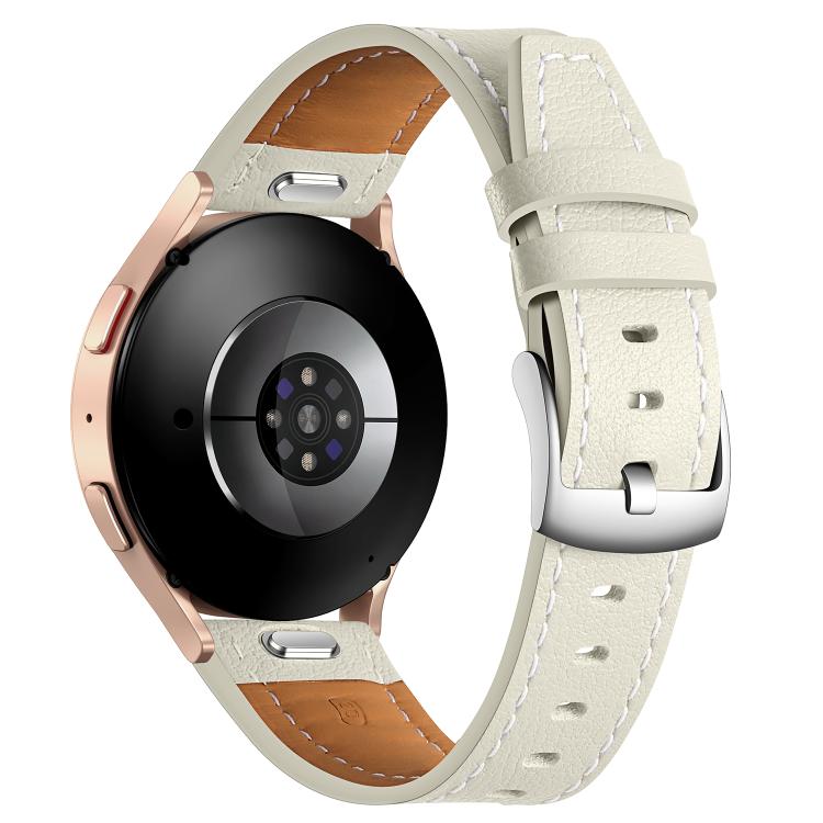 20mm Push Button Silver Steel Buckle Genuine Leather Watch Band(Beige) - free shipping - PMC TechLife - Order now!