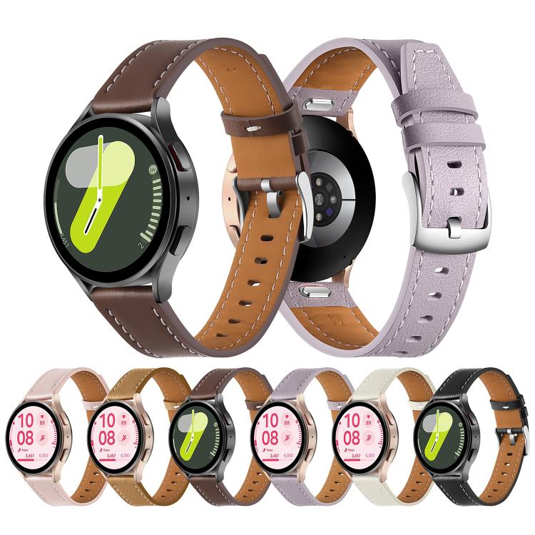18mm Push Button Silver Steel Buckle Genuine Leather Watch Band(Beige) - free shipping - PMC TechLife - Order now!