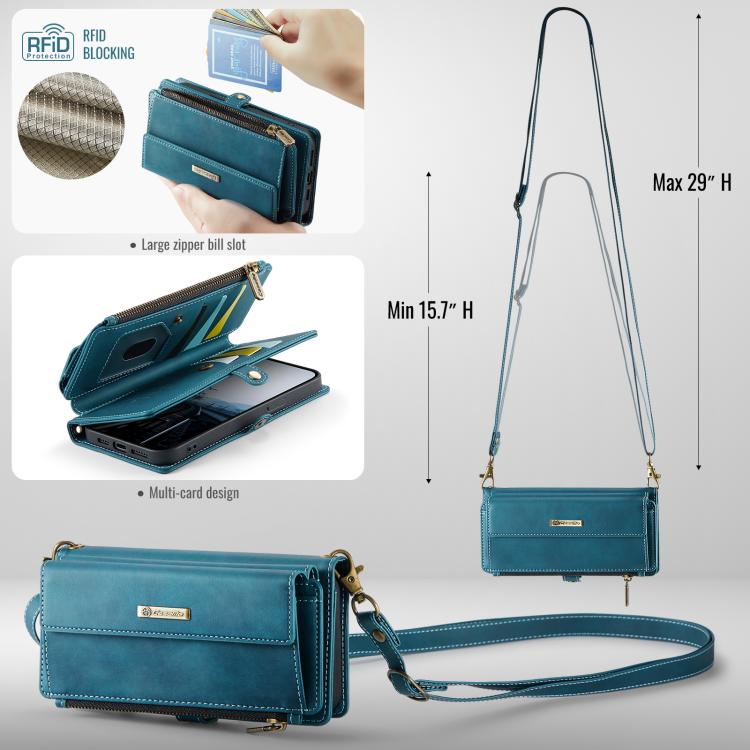 For iPhone 16e CaseMe C39 RFID Blocking Zipper Wallet Leather Phone Case with Crossbody Strap(Green) - free shipping - PMc TechLife - Order now!