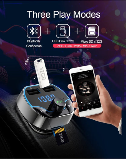 T24FM Transmitter Quick Charge Voice Navigation Car Hands-free Phone Bluetooth MP3 Player Black - Bluetooth Car Kits by PMC Jewellery | Online Shopping South Africa | PMC Jewellery | Buy Now Pay Later Mobicred