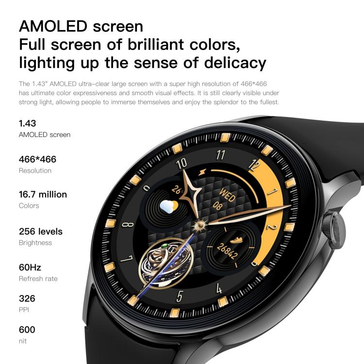 Sense 6 1.43 AMOLED Screen IP68 Waterproof Bluetooth Call Smartwatch Supports Health Monitoring(Wine Red) - free shipping - PMC TechLife - Order now!