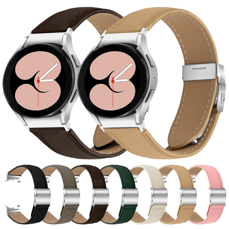 For Samsung Galaxy Watch 7 40 / 44mm Lychee Texture Silver Turtle Back Buckle Leather Watch Band(Green) - free shipping - PMC TechLife - Order now!