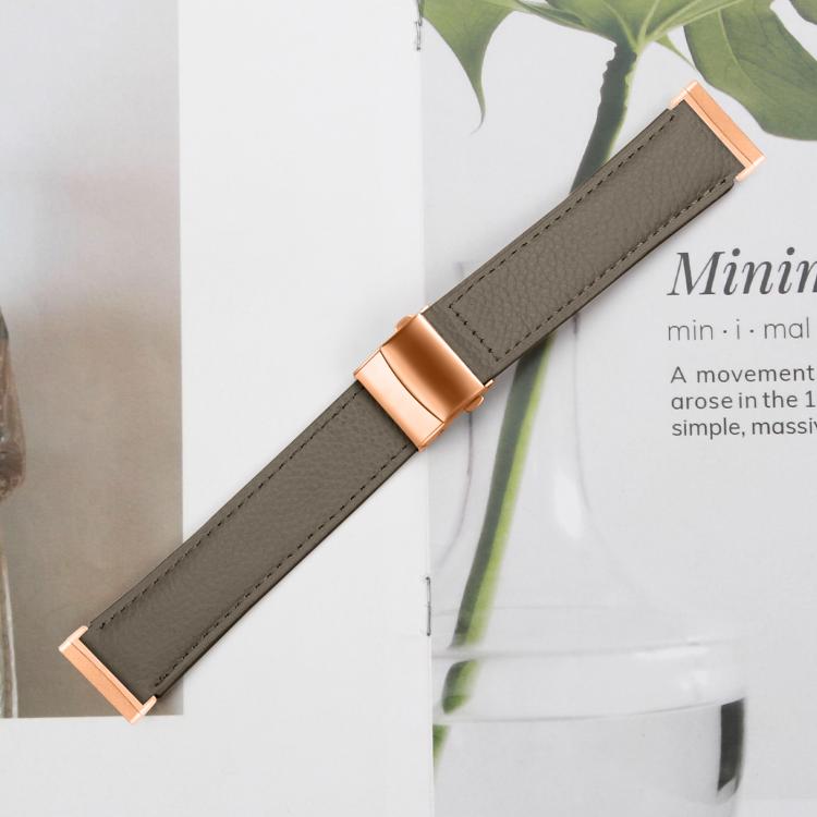 For Fitbit Versa 3 / 4 Lychee Texture Rose Gold Turtle Back Buckle Leather Watch Band(Gray) - free shipping - PMC TechLife - Order now!