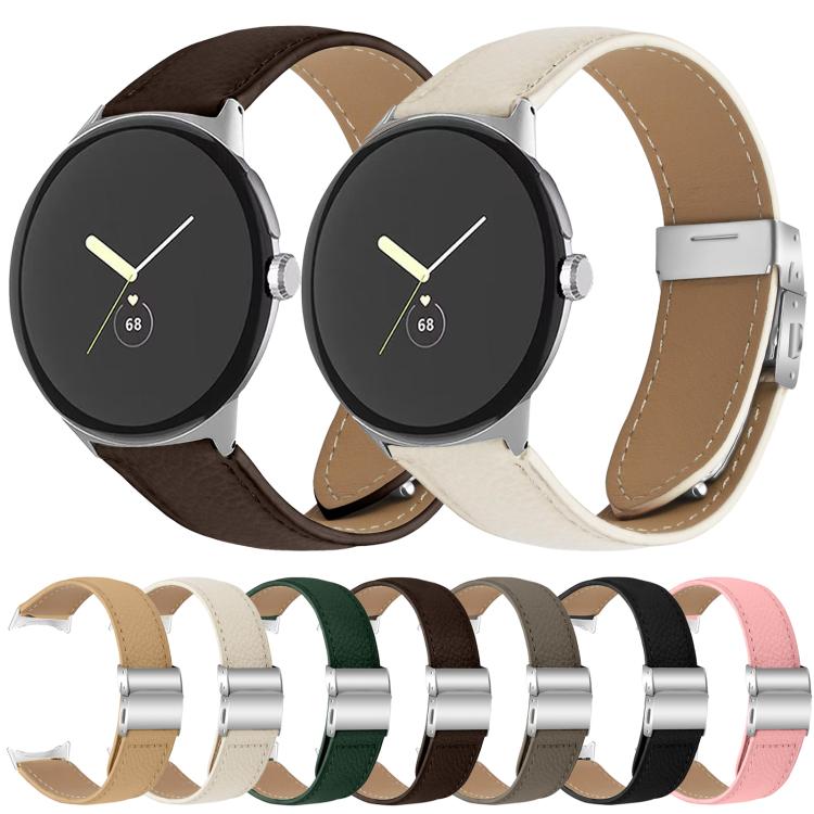 For Google Pixel Watch / Watch 2 / 3 41mm Lychee Texture Silver Turtle Back Buckle Leather Watch Band(Creamy White) - free shipping - PMC TechLife - Order now!