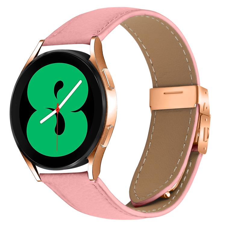 20mm Lychee Texture Rose Gold Turtle Back Buckle Leather Watch Band(Pink) - free shipping - PMC TechLife - Order now!