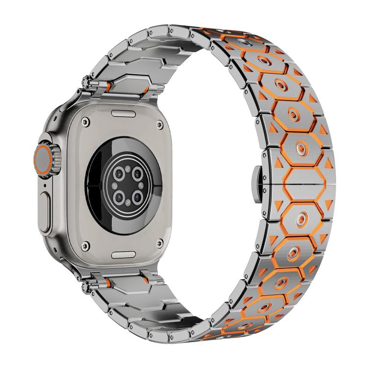 For Apple Watch 46mm / 49mm / 45mm / 44mm Octagonal Stainless Steel  Watch(Silver Inter Orange) - free shipping - PMC TechLife - Order now!