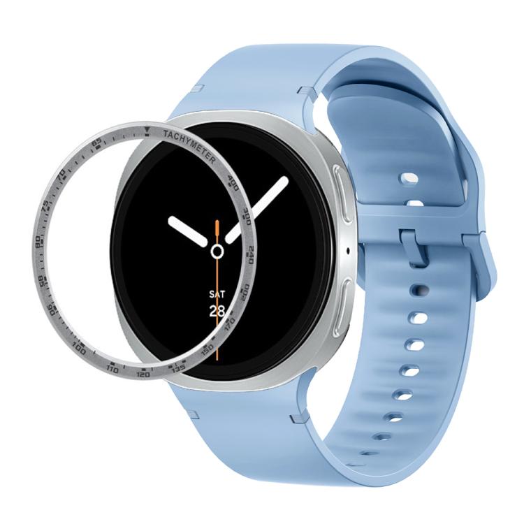 For Samsung Galaxy Watch8 40mm Speed Bezel and Solid Color Stitched Silicone Watch Band(Light Blue Silver) - free shipping - PMC TechLife - Order now!